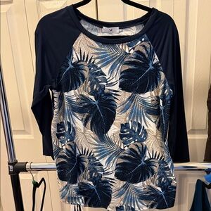 Amelia James Navy, White & Cream Tropical Raglan Long Sleeve Top